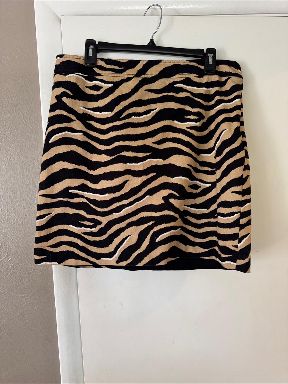 Talbots Zebra-Print Mini Skirt in Black and Tan Sz 12